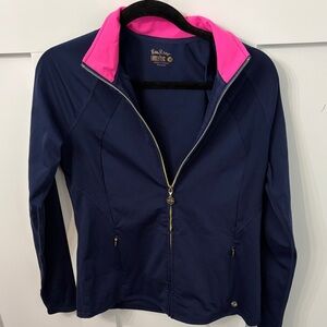 Lilly Pulitzer Luxletic full zip jacket-zipper pockets-logo-Medium
